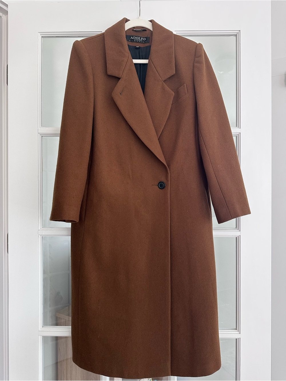 Adolfo Brown Single-Button Wool Trench Coat